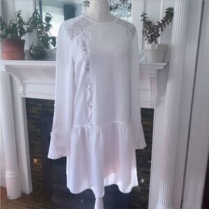BCBGMAXAZIRA Jayne Long Sleeve Drop Waist Lace White Wedding Mini Dress Size S